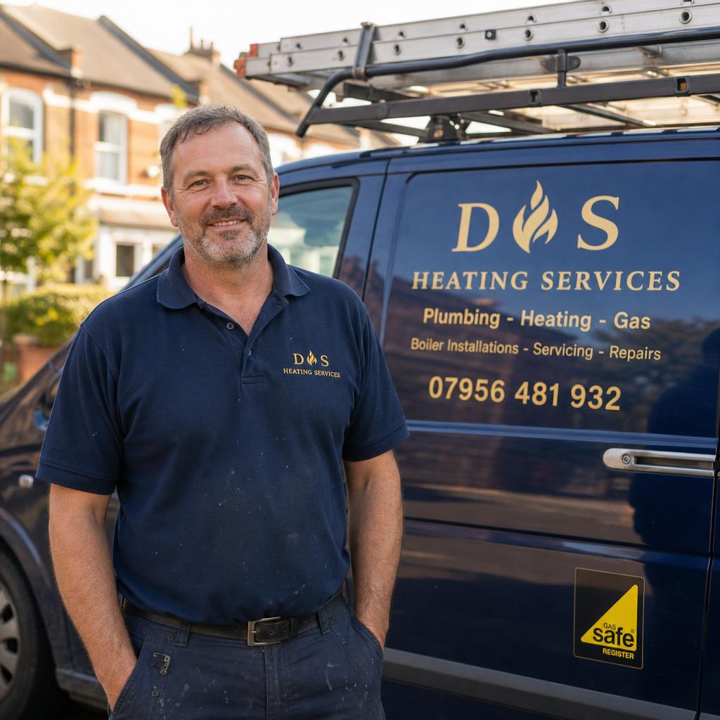 Dan Redwell standing beside a Redwell Plumbing van